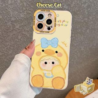 Ốp điện thoại cô gái vịt vàng nhỏ dễ thương có dây buộc cho iPhone 13 14 11 12 15 16 17 Pro Max Xs Max XR 7 8 Plus