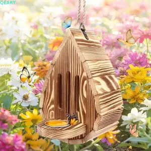 QEARY Wood Butterfly Bee House, Rustic Teardrop Hình Treo Bướm Ăn, Cửa Sau Chịu Thời Tiết Mở Nơi Trú ẩn Tự Nhiên Nhà Ăn Côn Trùng Sử Dụng Sân Vườn Ngoài Trời