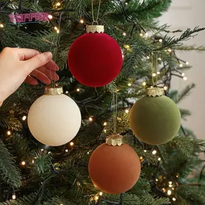 Bộ 6 mặt dây chuyền cây thông Noel YOFFOR, quả bóng nhung bằng nhựa