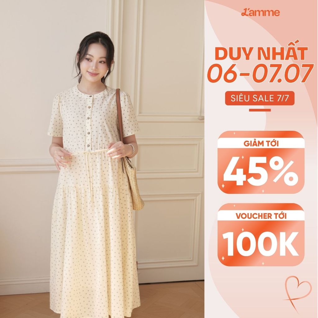 Váy Bầu, Đầm Bầu LITI DRESS Chất Đũi In Hoa Mềm Mát, Dáng Babydoll 3 Tầng Xinh Xắn - L'amme