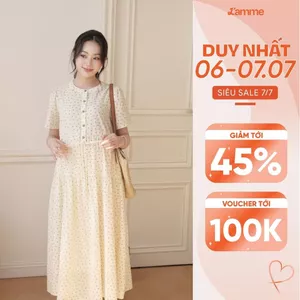 Váy Bầu, Đầm Bầu LITI DRESS Chất Đũi In Hoa Mềm Mát, Dáng Babydoll 3 Tầng Xinh Xắn - L'amme