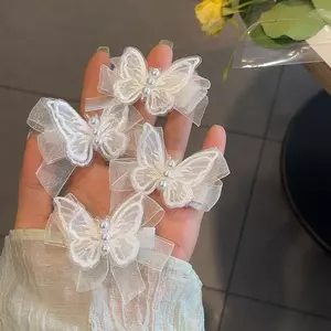 Cảm Thấy Kẹp Tóc Kẹp Tóc Mũ Đội Đầu Bé Gái Mỏ Vịt Kẹp Trẻ Em Bên Phong Cách Ngọc Trai Kẹp Ren Bướm