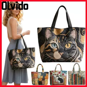 Túi xách du lịch OLVIDO, Túi Tote chần bông in họa tiết cổ điển dành cho nữ, Túi đeo vai bằng vải Cotton thời trang hợp thời trang dung tích lớn Túi đeo vai nữ