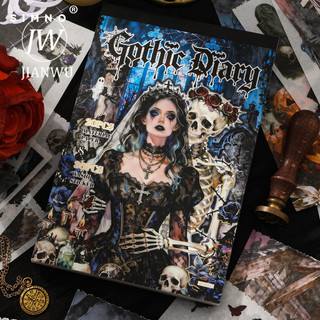 JIANWU Vintage Dark Gothic Nhân Vật Phong Cảnh Chất Liệu Cắt Kéo Thêu Sò Nhãn Dán Sách Sáng Tạo DIY Tạp Chí Văn Phòng Phẩm