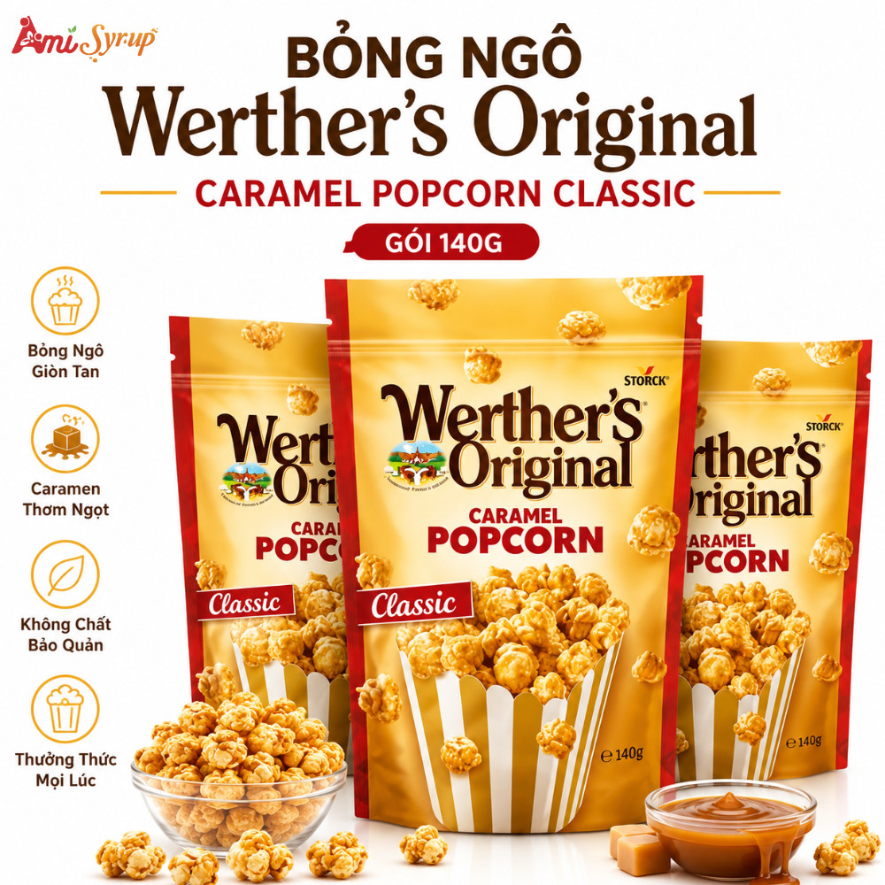 Bỏng Ngô Werther's Original Popcorn Caramen Classic (gói 140g) Ngọt Ngào, Giòn Tan, Thơm Béo