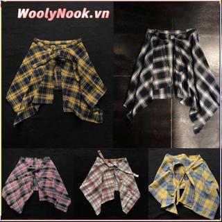 Áo Sơ Mi Eo WOOLYNOOK, Nơ Xanh Trắng Lưới Nữ Váy Kẻ Sọc, Retro Co Giãn Không Đều Mini Váy Ngắn Chữ a Bé Gái Dạo Phố
