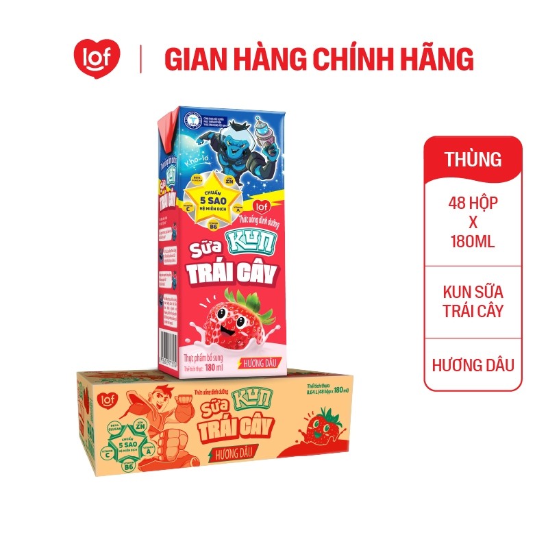[Livetream KOL] Đủ vị Sữa trái cây KUN 1 thùng 48 hộp x 180ml chọn vị: