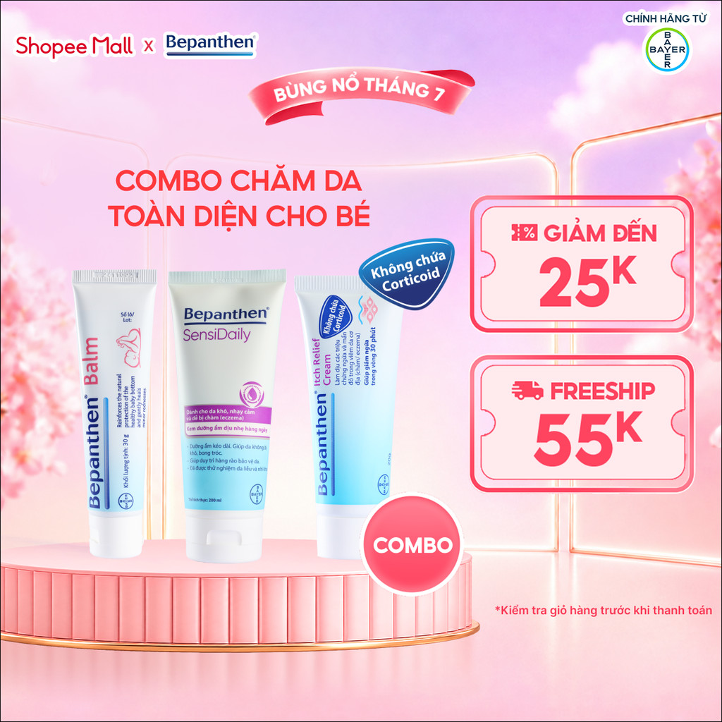 Combo Chăm Da Toàn Diện Cho Bé: Kem Chống Hăm Bepanthen Balm + Kem Giảm Ngứa Itch Relief + Kem Dưỡng Ẩm Sensidaily