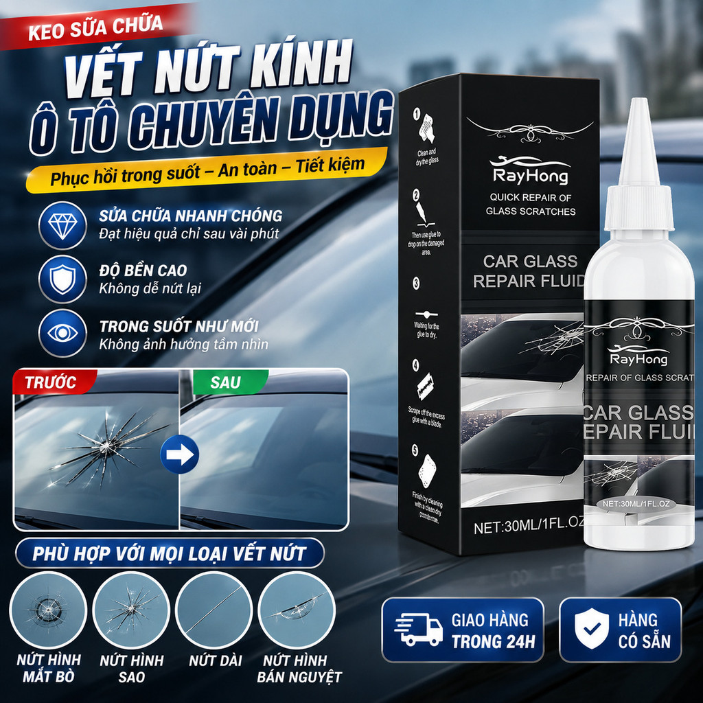 🔥Giá sốc🔥Keo dán sửa chữa vết nứt kính chắn gió ô tô / keo dán sửa chữa kính / keo dán hàn kính ô tô/Bộ dụng cụ sửa chữa kính chắn gió ô tô / dung dịch sửa chữa vết nứt kính