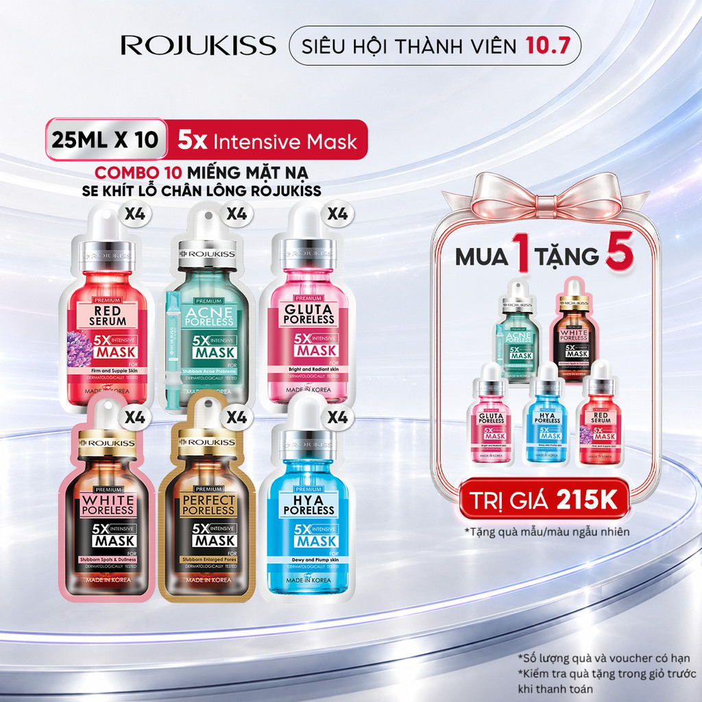 [Combo 10] Mặt Nạ Se Khít Lỗ Chân Lông ROJUKISS Poreless 5x Intensive Mask 25ml