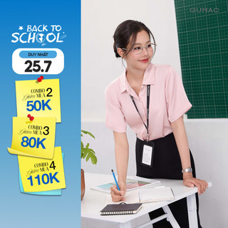 NHẬP AFFDOG GIẢM 79K Áo Sơ Mi Nữ GUMAC Công Sở Tay Ngắn Nẹp Giấu Nút Lai Lật Đứng Form Chất Lụa Dày Dặn Cao Cấp LAF0339