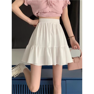 Váy chữ A eo cao Váy nửa chiều dài nữ mùa hè mỏng phong cách mới giữa váy dù váy ôm hơn Váy ngắn Váy xoay lớn Váy nửa váy