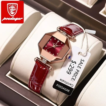 POEDAGAR Đồng Hồ Nữ Da Thời Trang Đồng Hồ Thạch Anh Chống Thấm Nước Sốc Hoa Hồng Vàng Hàng Đầu Thương Hiệu Sang Trọng Nữ Đồng Hồ Đeo Tay Đồng Hồ Quà Tặng
