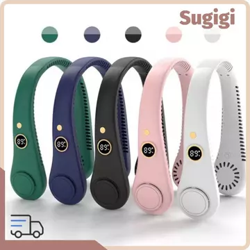 Quạt đeo cổ không lưỡi SUGIGMY, Quạt điện Thiết kế không cánh Quạt treo cổ, Màn hình kỹ thuật số USB có thể sạc lại Quạt sạc USB Làm mát cá nhân