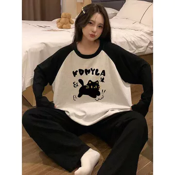 bộ đồ ngủ nữ dài tay set đồ ngủ dài Bộ đồ ngủ hoạt hình phong cách Hàn Quốc mẫu mới 2025 nữ quần dài tay dài tay mùa thu đông rộng rãi size lớn bộ đồ nữ mẫu hot tại nhà