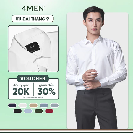 Áo sơ mi nam tay dài trơn đẹp 4MEN SM088 lụa chéo hạn chế nhăn, mềm mịn, form tailored rộng công sở trẻ trung, giá rẻ
