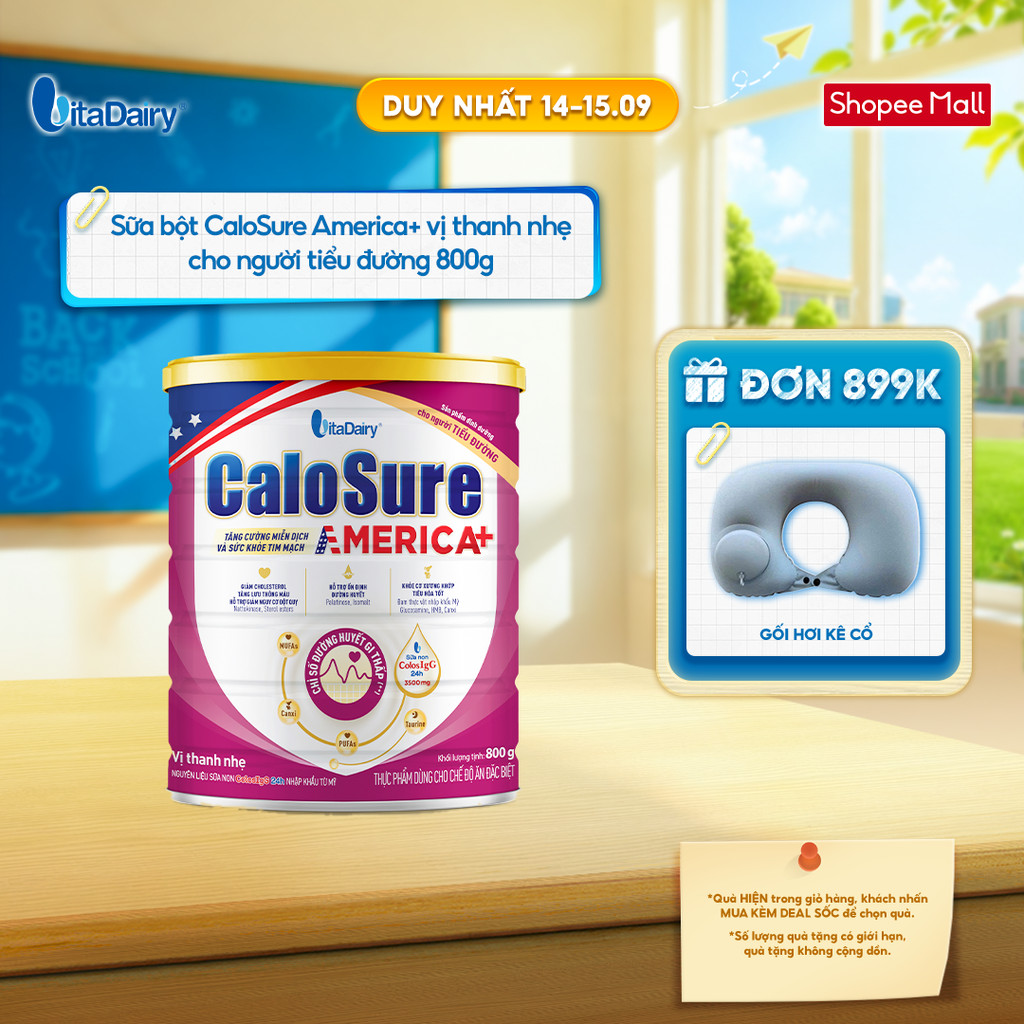 Sữa bột CaloSure America+ vị thanh nhẹ cho người tiểu đường - Giúp tiêu hoá khoẻ, hỗ trợ xương khớp khoẻ - 800g