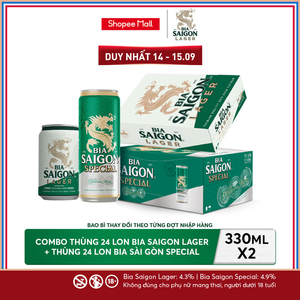 Nồng Độ Cồn 4.3% - Combo 1 Bia Saigon Lager 330ml + Nồng Độ Cồn 4.9% - 1 Bia Saigon Special 330ml
