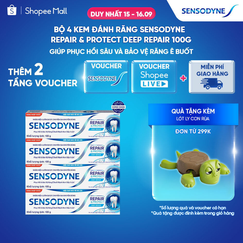 Bộ 4 Kem đánh răng SENSODYNE Repair & Protect Deep Repair 100g giúp phục hồi sâu và bảo vệ răng ê buốt