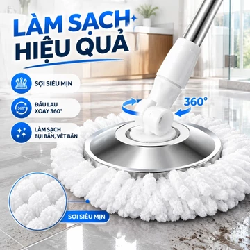 Cần lau nhà quay đa năng Cây lau nhà bằng thép không gỉ dài và dày Cần lau nhà Cây lau nhà không cần rửa tay Cây lau nhà thay thế Cần cắt cây lau nhà Xô / Cây lau nhà quay ma thuật ​/ Tự động hóa