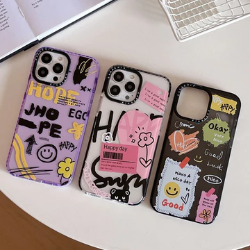 CAPASHIP Collage Label Yellow Smile Face Happy Day Doodle Soft Case Case Case Case Case Case Case Case Tương thích cho iPhone 18 Pro Max Duo Air Plus 17 / 16 / 15 / 14 / 13 / 12 /