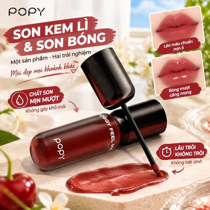 Hộp quà son POPY 2 tông son bùn lì son bóng dưỡng ẩm lâu trôi không dính ly không khô môi