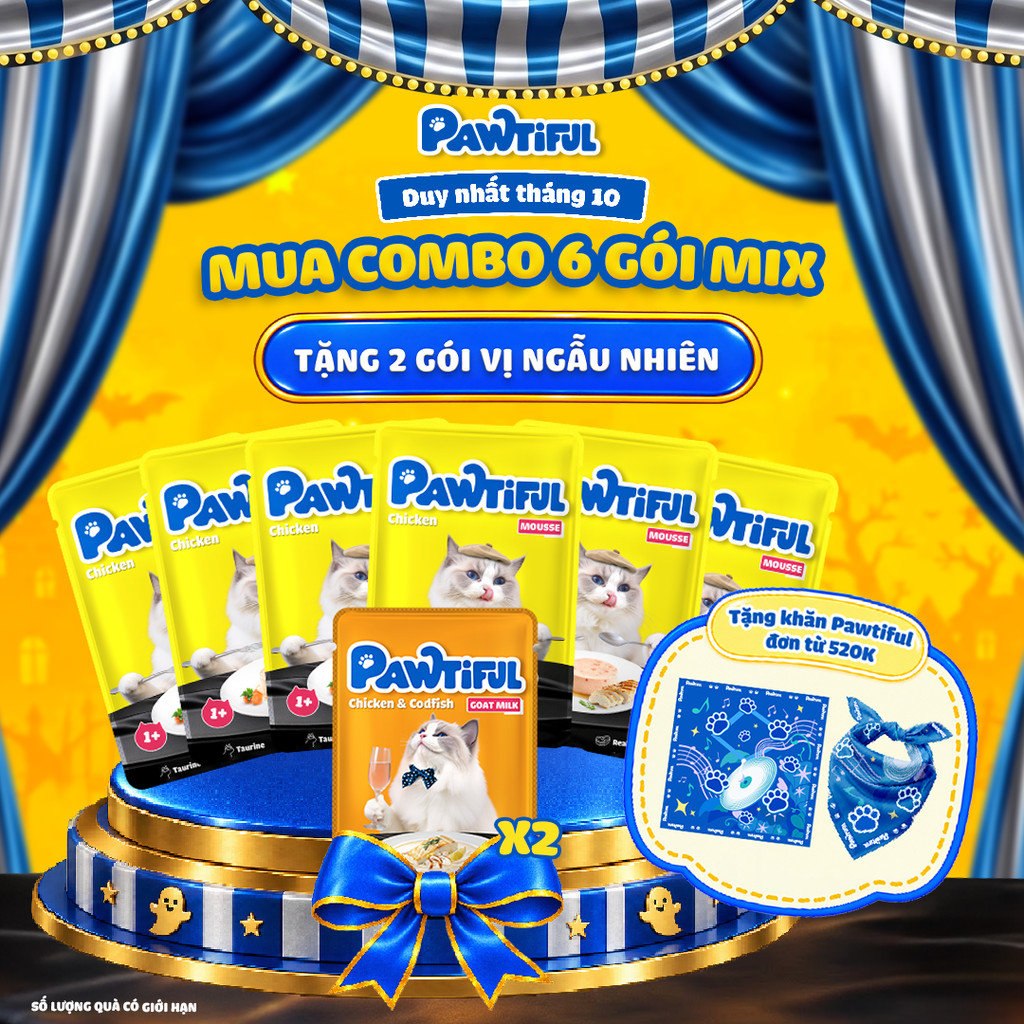 [MUA 6 TẶNG 2] Combo 6 gói Pate Pawtiful cho Mèo dạng Mousse vị Gà 70g x6