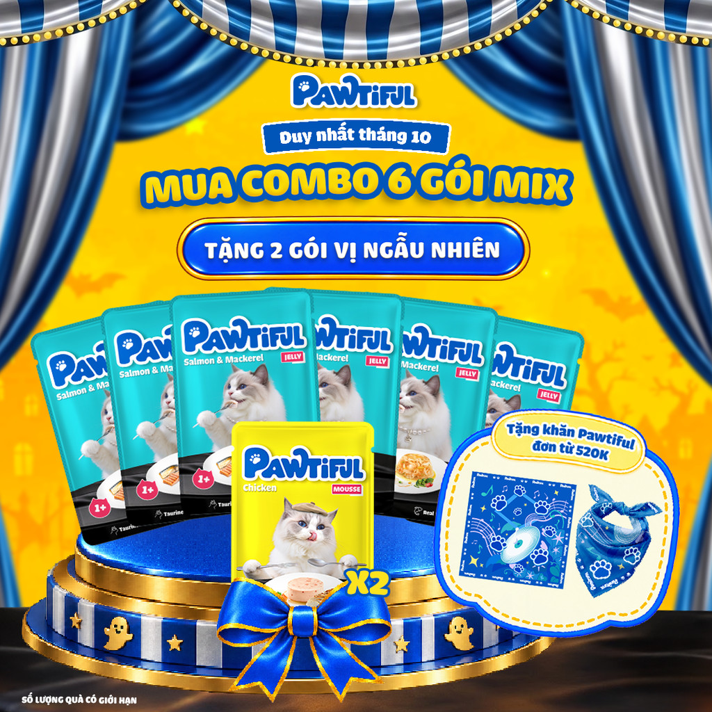 [MUA 6 TẶNG 2] Combo 6 gói Pate Pawtiful cho Mèo dạng Thạch vị Cá hồi & Cá thu 70g x6