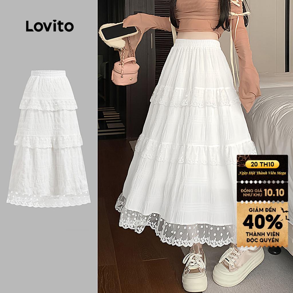 Lovito Phong cách thường ngày Váy hai tầng ren trơn thông thường dành cho nữ L130AD050
