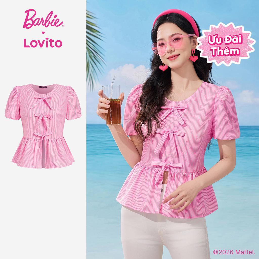 Barbie™ X Lovito Phong cách thường ngày Áo Kiểu Hàn Quốc Dáng Họa Tiết Hoa Thắt Nơ Phía Trước Màu Hồng Thích Hợp Cho Mùa Xuân/hè Dành Cho Nữ LB1AD039