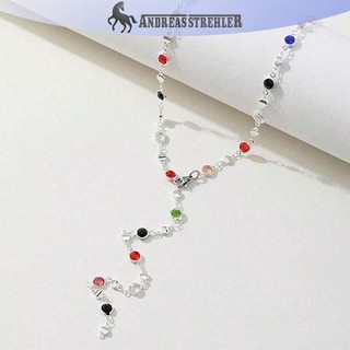 Onetimingfine Thời Trang Kính Nhiều Màu Sắc Dài Hình Chữ Y Vòng Cổ Kim Loại Xương Đòn Dây Xích Vàng Bạc Màu sel Vòng Cổ Đảng Trang Sức Cơ Thể VN