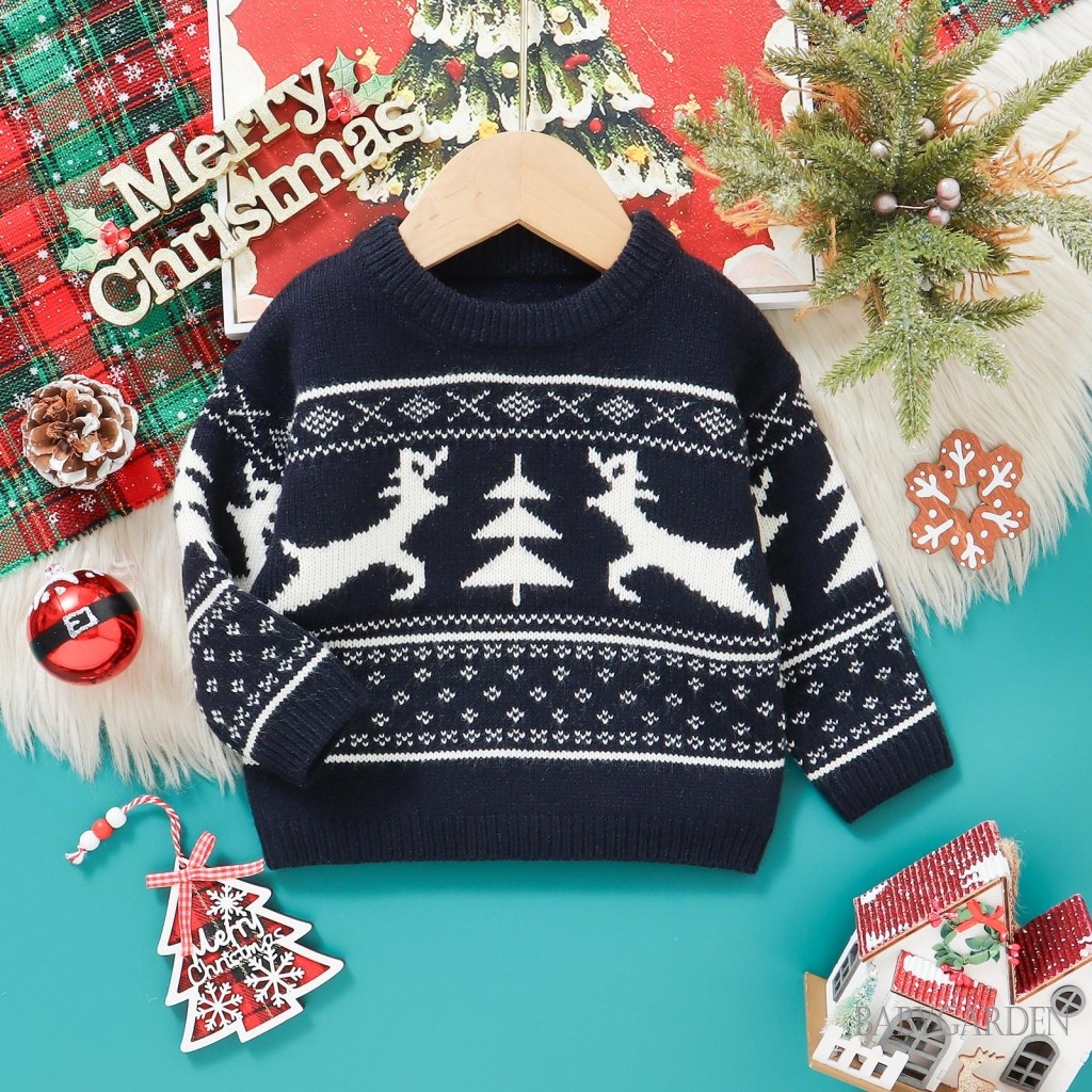 Tập Đi Bé Trai Bé Gái Áo Len Giáng Sinh Tay Dài Cổ Tròn Ông Già Noel / Nai Sừng Tấm Áo Len Mùa Đông Ấm Áp Quần Áo
