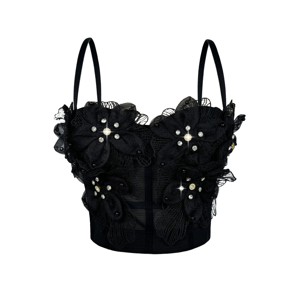 Áo Corset Kẻ Sọc Tay Ba Chiều Hoa Xương Cá Form Slim, Lưới Bán Trong Suốt Gợi Cảm