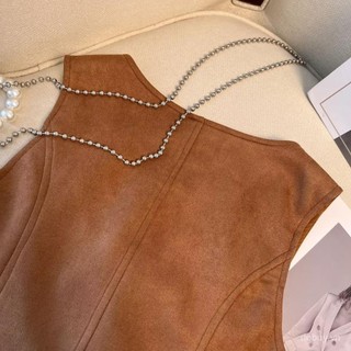 Áo gile retro không tay phong cách bohemian vintage phương Tây, da lộn thêu nặng, phù hợp thời trang hàng ngày