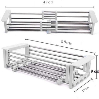 Khay inox rút gọn gác bồn rửa chén, bát - đựng đồ đa năng, tiện dụng