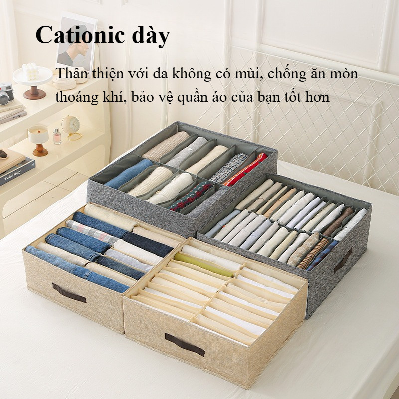 Hộp Đựng Quần Áo Vải Chia Ngăn, Form Cứng Giữ Phom, Nắp Đậy Chống Ẩm, Thiết Kế Gấp Gọn Tiện Bảo Quản