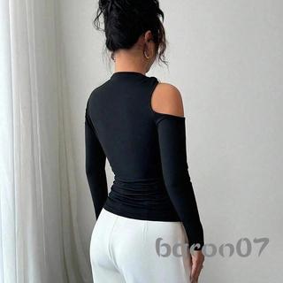 Áo dài tay màu trơn bất đối xứng mùa xuân hè dành cho nữ