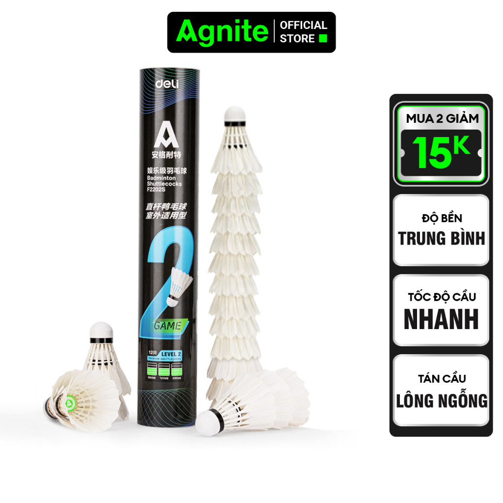 Quả cầu lông Agnite chính hãng, ống cầu 12 quả cầu lông vũ siêu bền, chịu va đập tốt