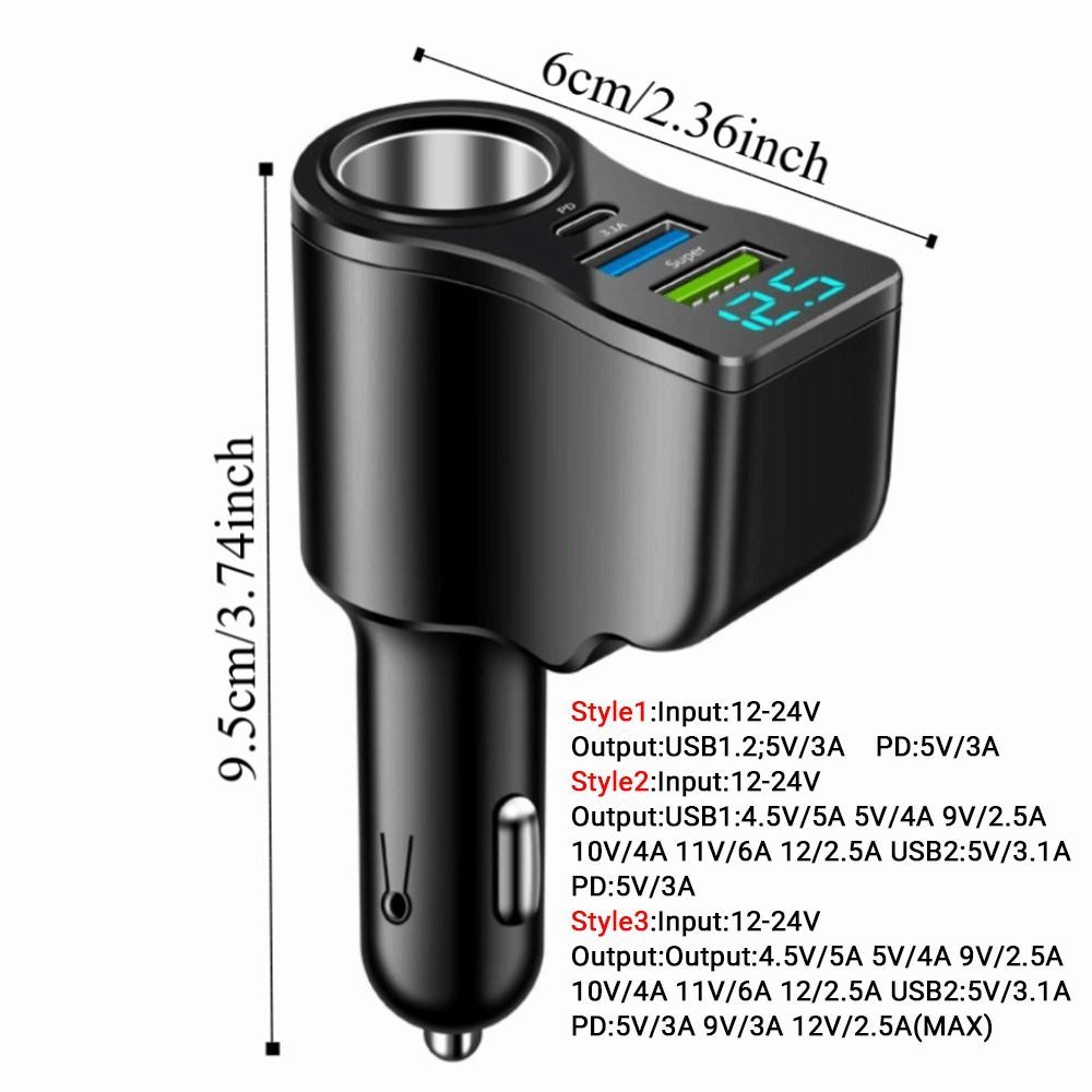 Tàu sạc nhanh ô tô 66W Sạc điện thoại 4 cổng Type C QC 3.0 Kèm màn hình LED Tương thích đa thiết bị Xe hơi Ford Toyota Hyundai