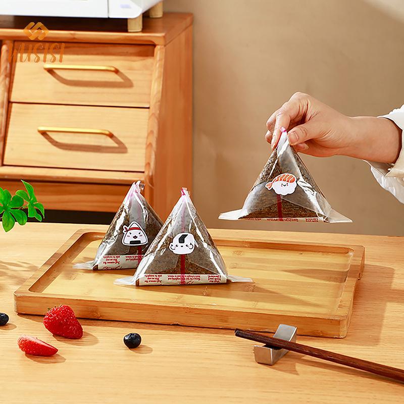 [WUSISI] 10 / 50 / 100 Chiếc Túi Đóng Gói Gạo Tam Giác Hai Lớp Dùng Một Lần Nori Rong Biển Onigiri Túi Sushi Onigiri Bọc Túi Nhựa MỚI