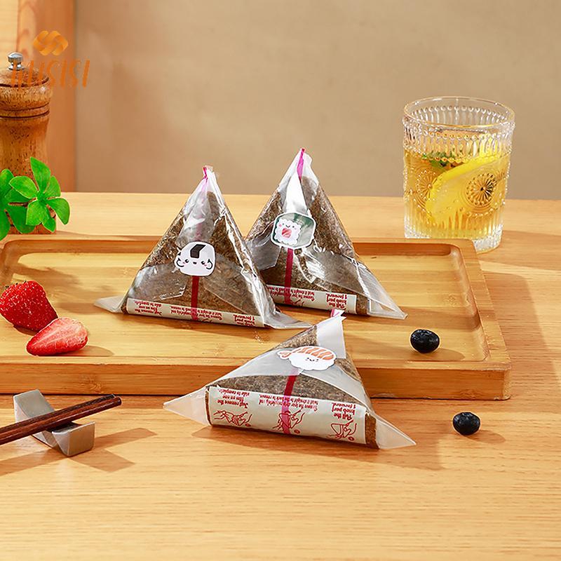 [WUSISI] 10 / 50 / 100 Chiếc Túi Đóng Gói Gạo Tam Giác Hai Lớp Dùng Một Lần Nori Rong Biển Onigiri Túi Sushi Onigiri Bọc Túi Nhựa MỚI
