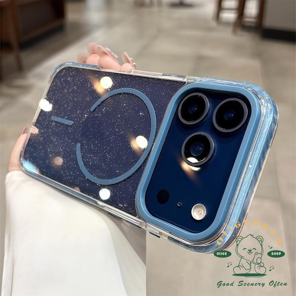 【 Ốp lưng iPhone17 】 Vỏ điện thoại từ tính lấp lánh túi khí màu cam iphone17 Pro Max 16 15 14 13 12 cho vỏ iPhone Vỏ mềm silicon TPU chống sốc