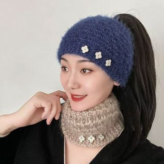 Băng đô len mùa đông NCE, Băng đô dệt kim ấm áp dày dặn, Khăn trùm đầu mềm mại chống gió thời trang cho bé gái