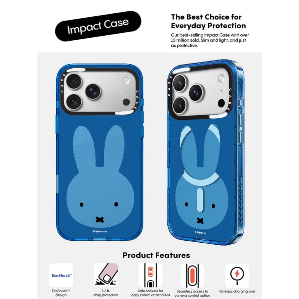 CASECASE X Miffy Frame Sky Blue Color Clear Hard Từ Hút Tác Động Dành Cho Apple IPhone 12 13 14 15 16 17 Pro Max Air Plus Có Hộp