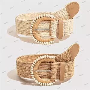 Thắt lưng đàn hồi bện PYCOU, Thắt lưng thun dệt cổ điển phong cách Bohemian, Trang trí ngọc trai giả thời trang Dây thắt lưng kim có thể điều chỉnh bền cho nữ