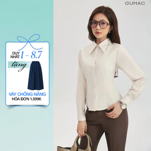 Áo sơ mi nữ form ôm vừa GUMAC đính nút xà cừ lai cong lượn tay dài có bo nẹp cửa tay AG03004
