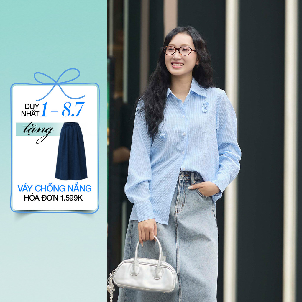 Áo sơ mi form suông rộng Gmorning - GUMAC tay dài có đính hoa ở thân trước YAF12041