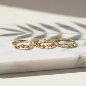 PNPIA- Vintage Twig Lá Xếp Chồng Nhẫn Vàng Bộ Zircon Ban Nhạc Nữ Trang Sức Thời Trang Đính Hôn Hàng Ngày Quà Tặng Khoảnh Khắc