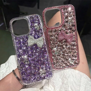 Thích hợp cho iPhone17pro Kim cương giả sang trọng Apple 16 Full Diamond Bow 15plus Vỏ bảo vệ độc đáo sáng tạo