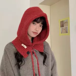 Khăn quàng cổ mũ phong cách Hàn Quốc dành cho nữ Mùa thu đông ấm áp Bảo vệ tai Khăn trùm đầu Mũ len dệt kim VN